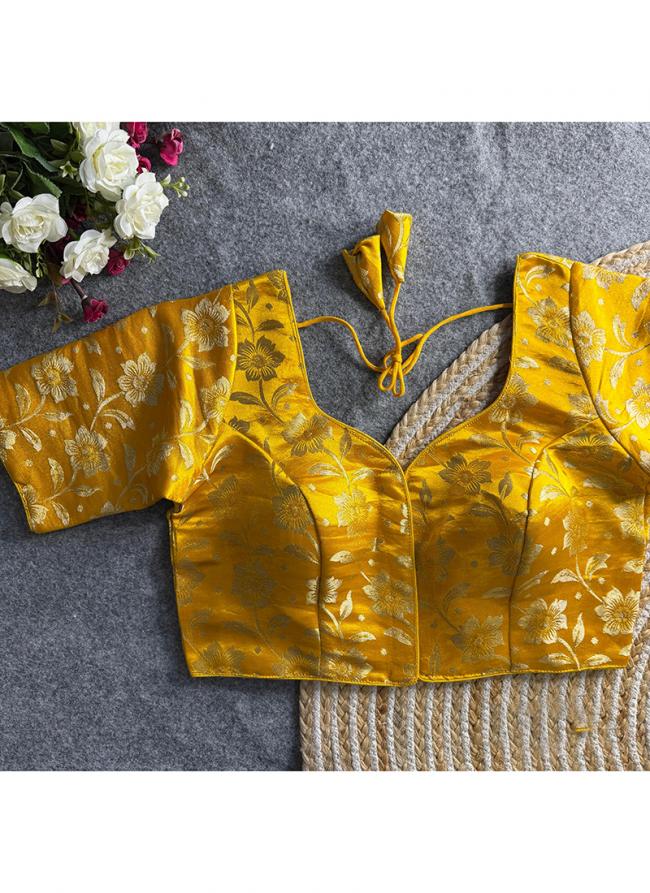 Shimmer Jacquard Yellow Festival Wear Jacquard Work Readymade Blouse